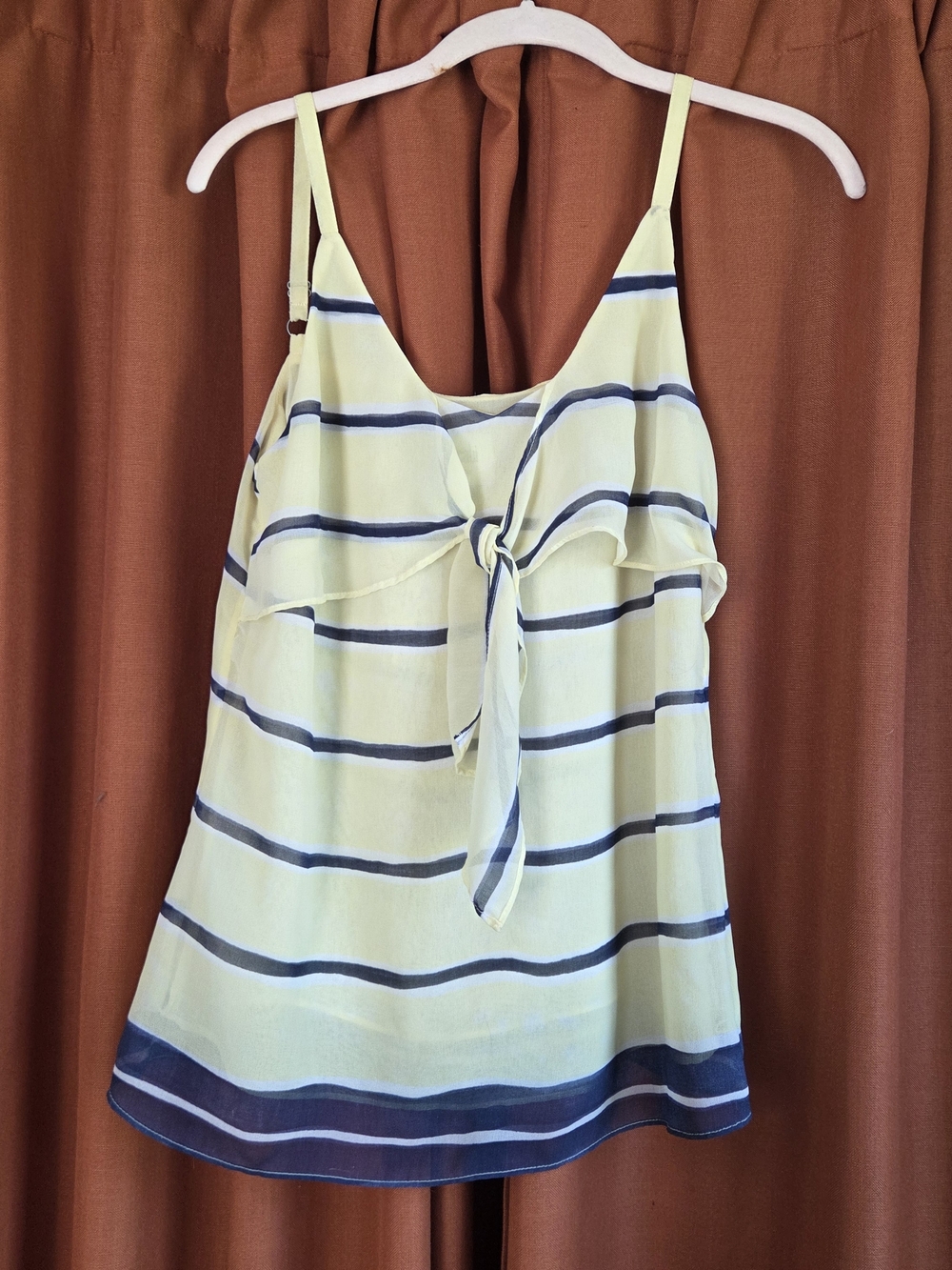 CAbi Yellow & Navy Striped Tie-Front Camisole